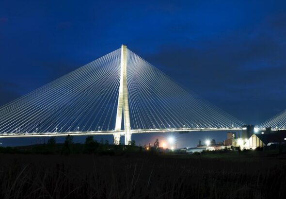 Gordie Howe Bridge at night