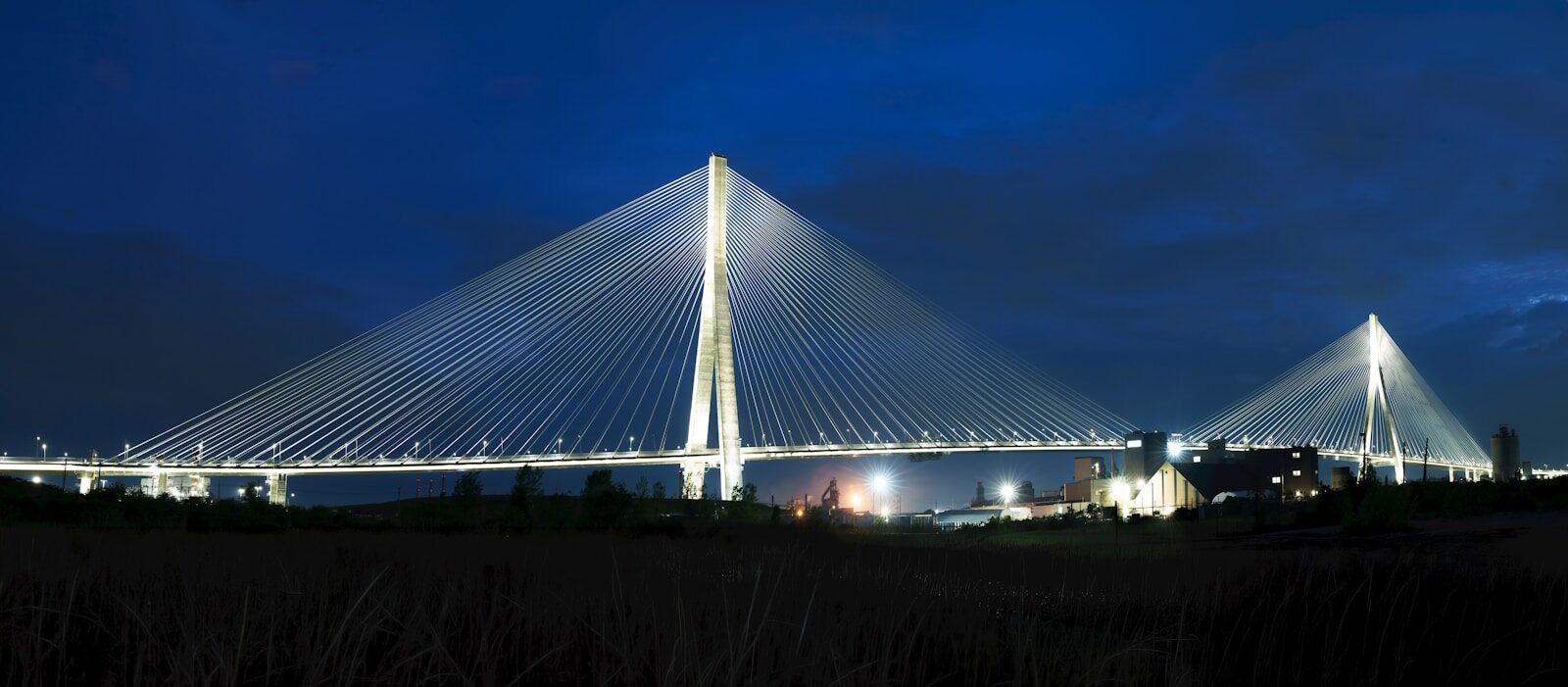 Gordie Howe Bridge at night