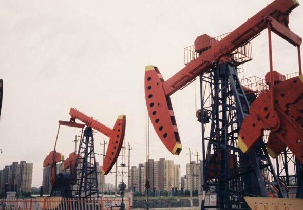 Oil pumpjacks representing Canada's oil industry in article about the proposed West Coast pipeline.