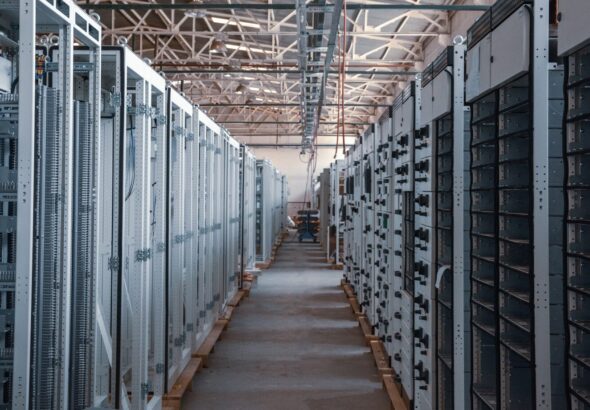 A high-tech server room data center representing the physical infrastructure required for Canadian digital independence.