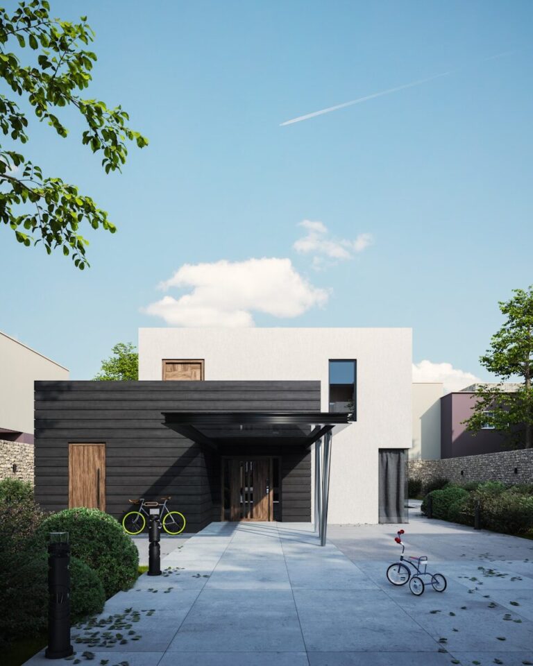 a building with bikes parked outside
