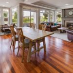 rectangular brown wooden table and chair set